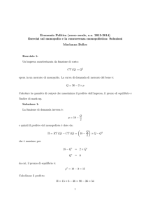 Esercizi sul monopolio e la concorrenza monopolistica: Soluzioni