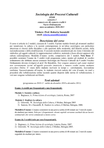 Titolare: Prof. Roberta Sassatelli