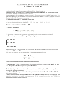 massima utilita` del consumatore con il vincolo di bilancio