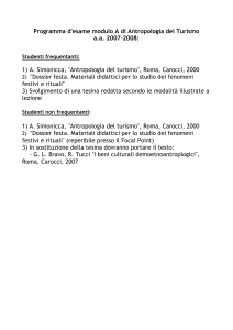 Programma d`esame modulo A di Antropologia del Turismo