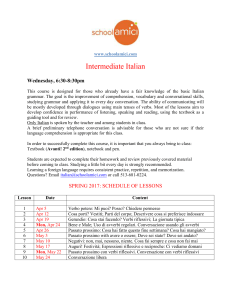 Intermediate Italian Wednesday, 6:30