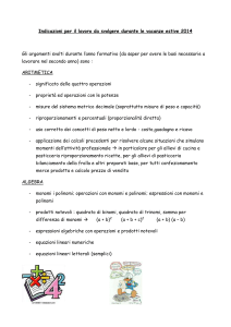 Indicazioni per il lavoro da svolgere durante le vacanze estive 2014