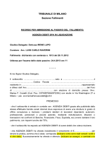 Istanza di ammissione al passivo Agenzia Debiti