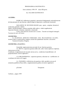 PROGRAMMA di MATEMATICA Anno scolastico 1998