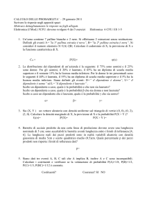 CALCOLO DELLE PROBABILITA` – 29 gennaio 2011 Scrivere le