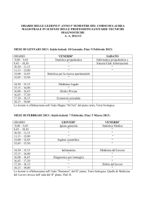 ORARIO DELLE LEZIONI I° ANNO I° SEMESTRE DEL CORSO DI