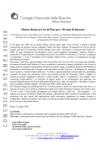 Matteo Renzi al Cnr di Pisa per i 30 anni di Internet Il 29 aprile