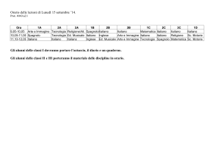 Orario delle lezioni di Lunedì 15 settembre `14
