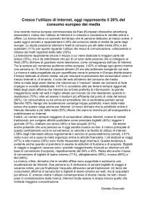 Cresce l`utilizzo di Internet, oggi rappresenta il 20% del consumo