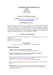Sociologia della Comunicazione - Dipartimento di Scienze sociali e