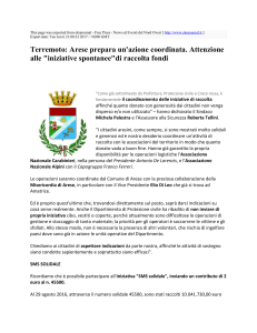 Terremoto: Arese prepara un`azione coordinata
