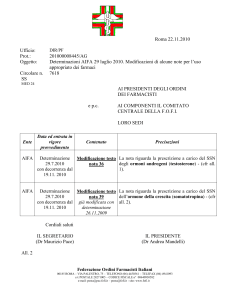 Determinazioni AIFA 29 luglio 2010. Modificazioni di alcune
