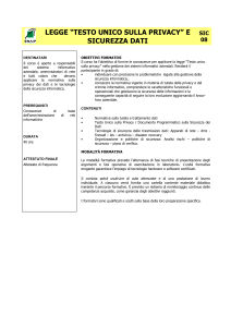 Corso del Testo Unico, Privacy e sicurezza dati