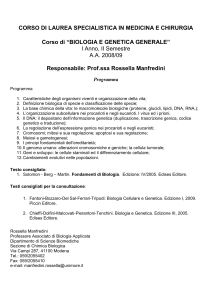 BIOLOGIA E GENETICA GENERALE