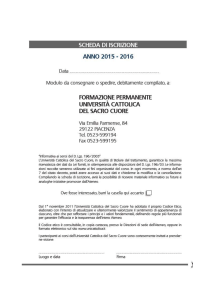 DIOCESI DI CREMONA UNIVERSITÀ CATTOLICA DEL S. CUORE