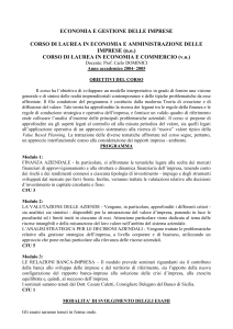 CORSO DI ECONOMIA E GESTIONE DELLE IMPRESE