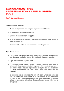 ECONOMIA INDUSTRIALE – STRATEGIE, ORGANIZZAZIONE E
