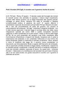 Porti: Ercolani (Filt Cgil), lo scontro con il governo