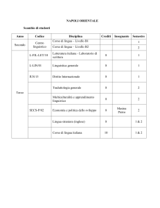 NAPOLI ORIENTALE Scambio di studenti Anno Codice Disciplina