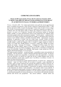 in aumento in italia i tumori gastroenterici