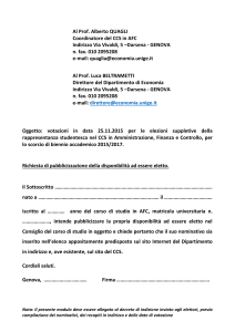 Al Prof. Alberto QUAGLI Coordinatore del CCS in AFC Indirizzo Via