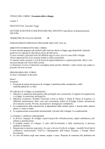 TITOLO DEL CORSO: Economia dello sviluppo