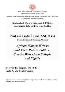 Locandina Prof.ssa Balashova - Dipartimento di Storia Culture Civiltà
