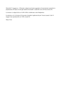 Mercoledì 31 maggio p.v. il Docente svolgerà una lezione