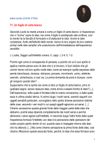 T1. Un foglio di carta bianco Secondo Locke la mente umana è
