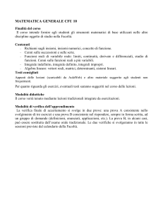 MATEMATICA GENERALE CFU 10 Finalità del corso