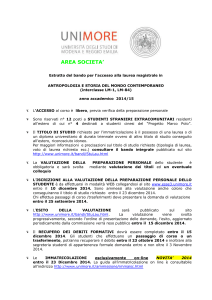 Estratto del bando per l`accesso alla laurea magistrale in