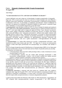 Corso Elementi e fondamenti della Terapia Occupazionale