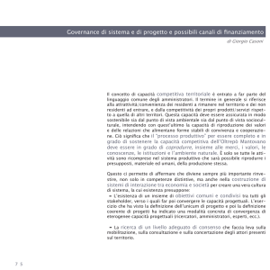 Governance di sistema e di progetto e possibili canali di finanziamento
