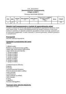 A.A. 2014/2015 Denominazione insegnamento Lingua araba I