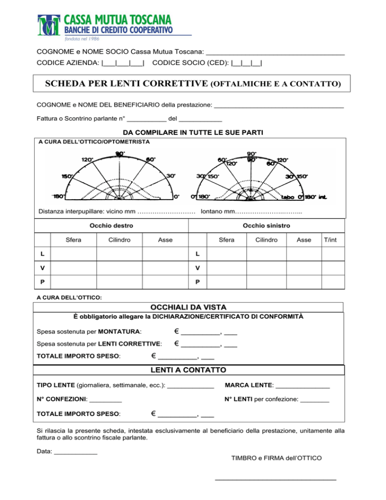 SCHEDA PER LENTI CORRETTIVE (OFTALMICHE E A CONTATTO)
