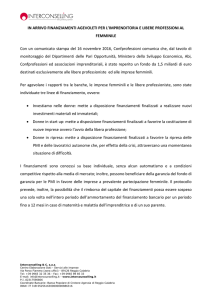 IN ARRIVO FINANZIAMENTI AGEVOLETI PER L`IMPRENDITORIA E