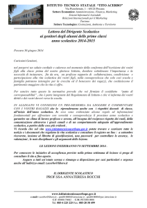 Lettera del Dirigente Scolastico ai genitori degli alunni delle prime