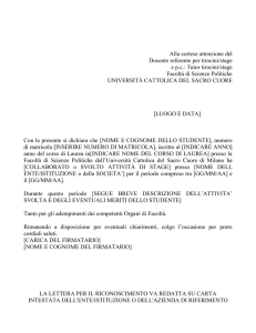 Bozza per la lettera dell`azienda attestante il periodo di stage svolto