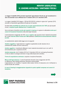 NOVITA` LEGISLATIVA: IL LEASING ACCELERA I VANTAGGI FISCALI