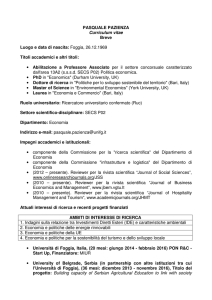 PASQUALE PAZIENZA Curriculum vitae Breve Luogo e data di