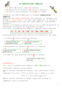 LE PREPOSIZIONI SEMPLICI DI, A, DA, IN, CON, SU, PER, TRA, FRA.