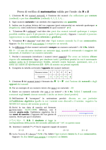 Prova di verifica di matematica valida per l`orale: da N a Z (cardinali