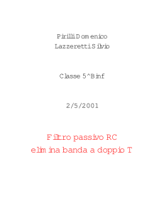 Filtro passivo RC elim ina banda a doppio T