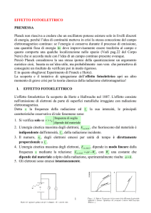 EFFETTO FOTOELETTRICO PREMESSA Planck non riusciva a