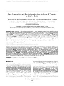 Prevalenza dei disturbi d`ansia in pazienti con sindrome di Tourette