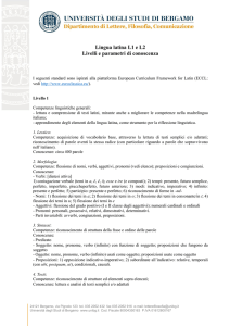 Lingua latina L1 e L2 Livelli e parametri di conoscenza
