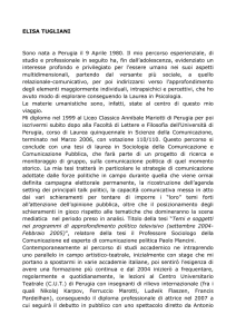 ELISA TUGLIANI Sono nata a Perugia il 9 Aprile 1980