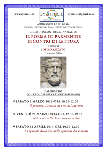 IL POEMA DI PARMENIDE INCONTRI DI LETTURA
