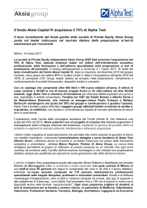 Il fondo Aksìa Capital IV acquisisce il 70% di Alpha Test