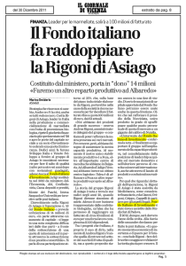 Il Giornale di VIcenza Il Fondo italiano fa raddoppiare la Rigoni di